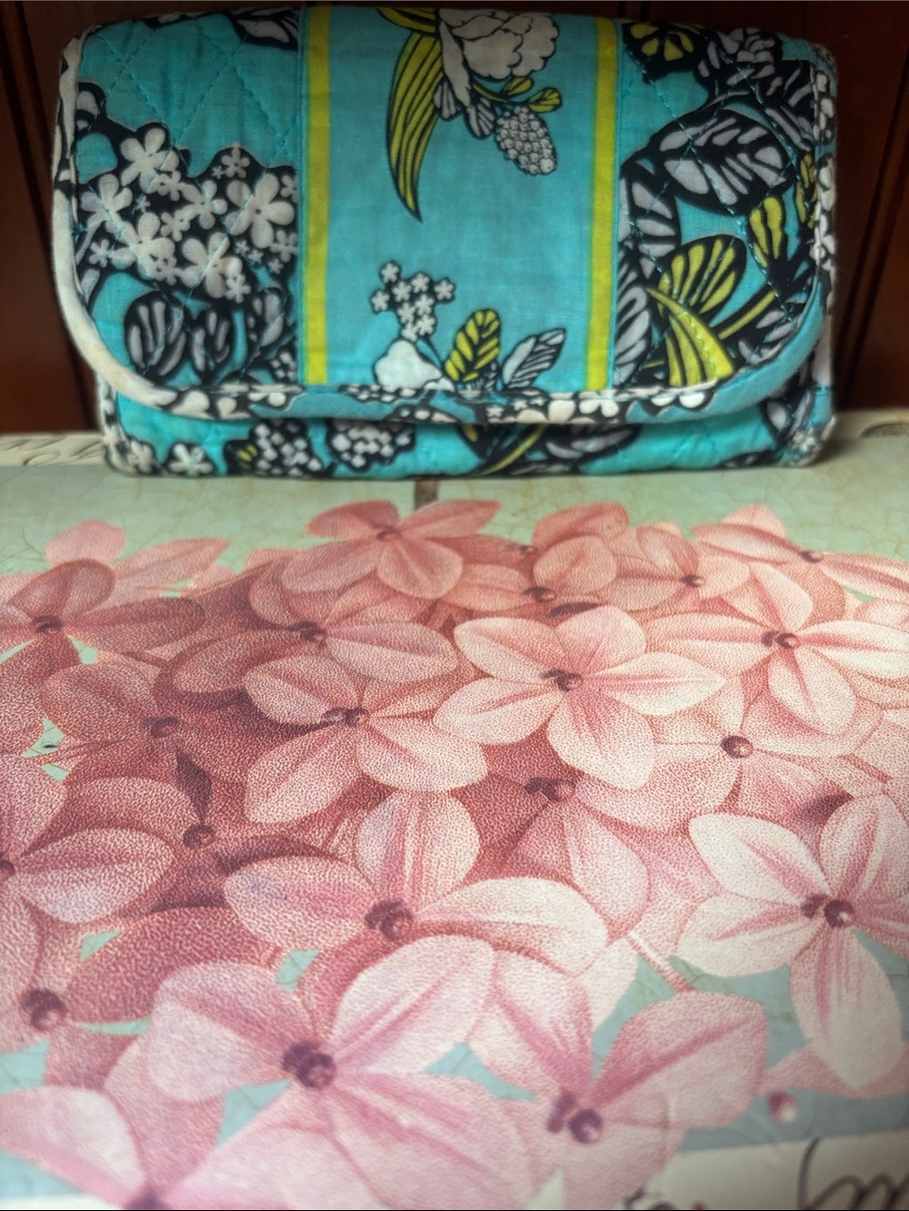 Vera Bradley Trifold Clutch Wallet in Green & Blue Floral